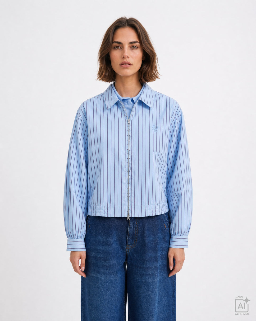 STRIPED BLOUSE WITH ZIPPER, LIGHT BLUE PRINT 1601 Bild 1