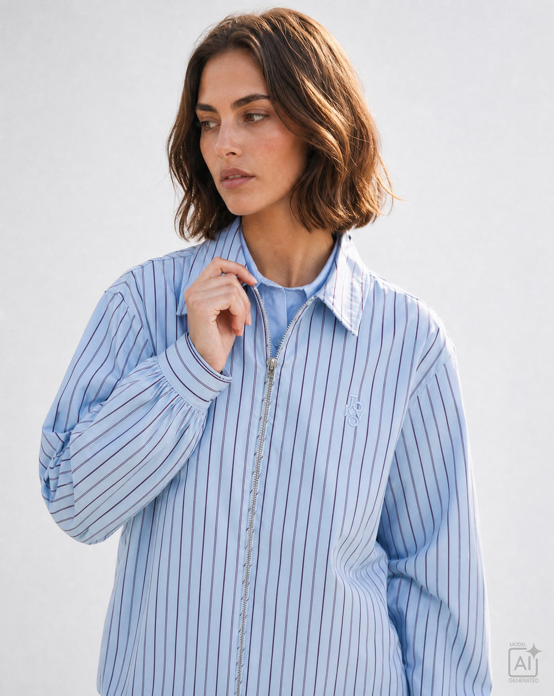 STRIPED BLOUSE WITH ZIPPER, LIGHT BLUE PRINT 1601 Bild 3