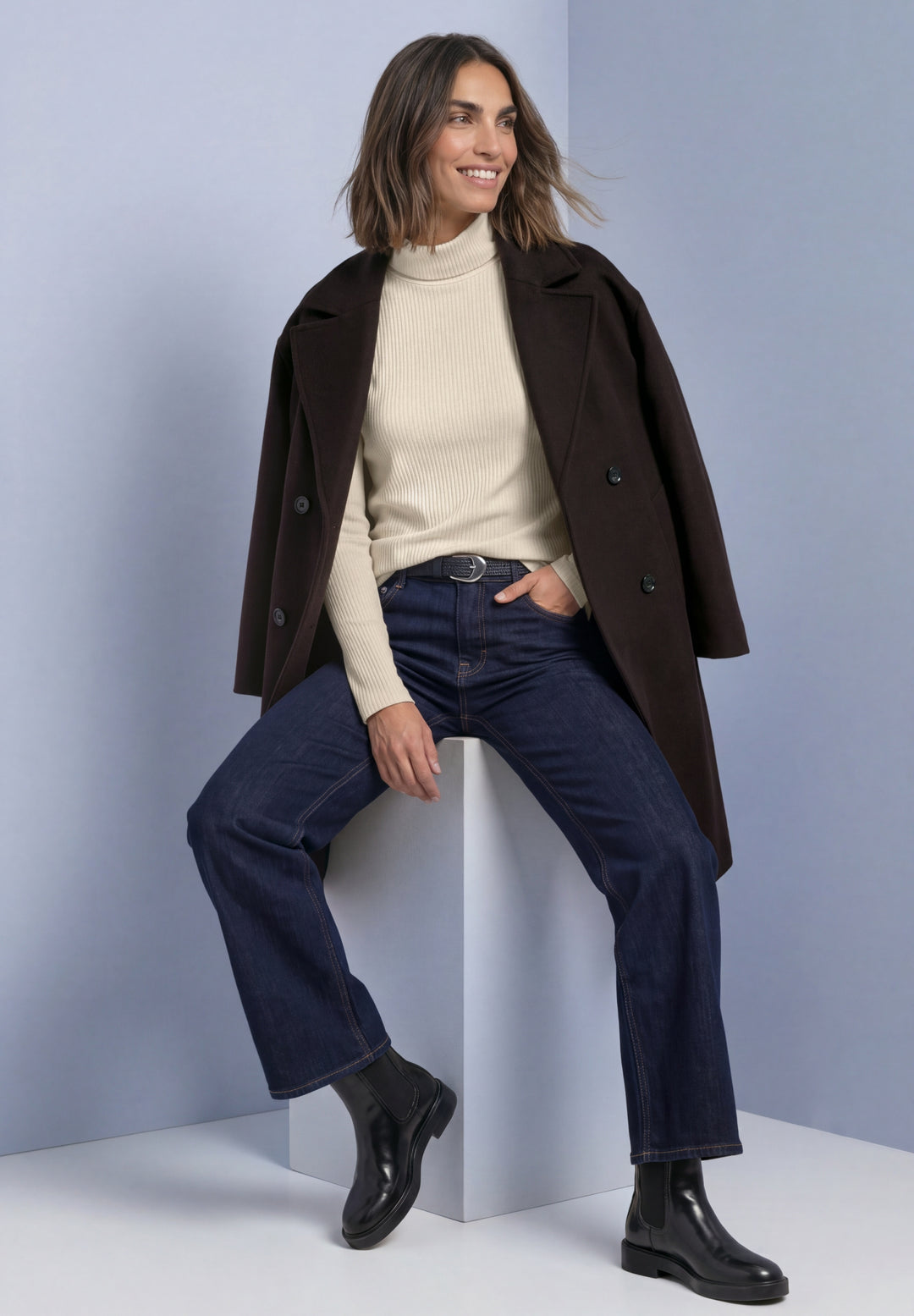 basic big rib roll neck shirt, pure beige 17931 Bild 5