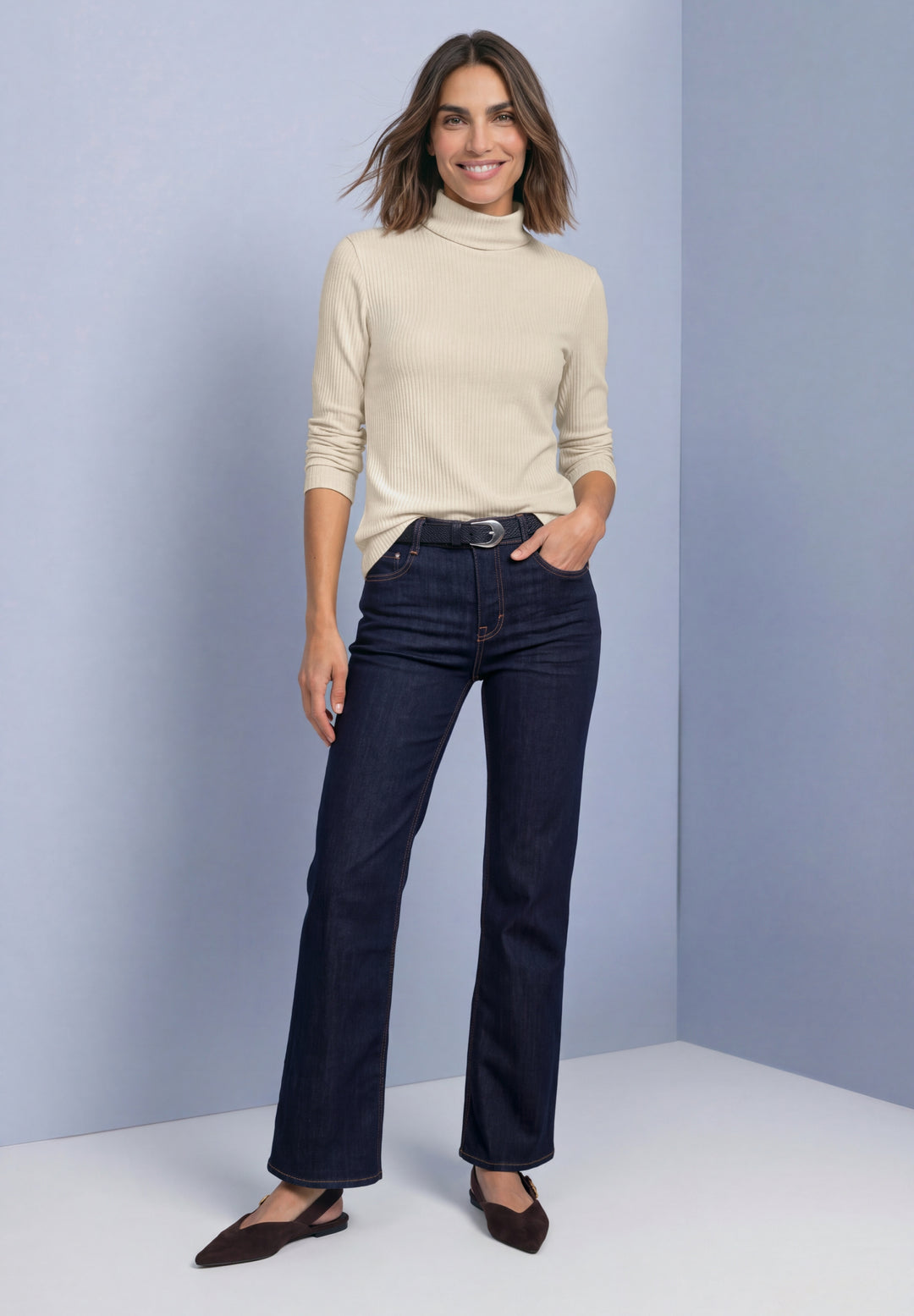basic big rib roll neck shirt, pure beige 17931 Bild 6