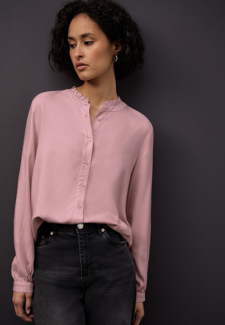 Buttoned melange blouse w fril, powder pink mel. 16877 Bild 3