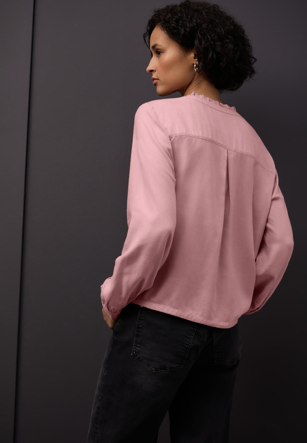 Buttoned melange blouse w fril, powder pink mel. 16877 Bild 4