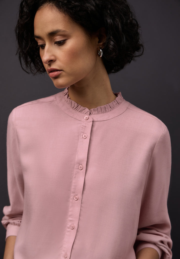 Buttoned melange blouse w fril, powder pink mel. 16877 Bild 7