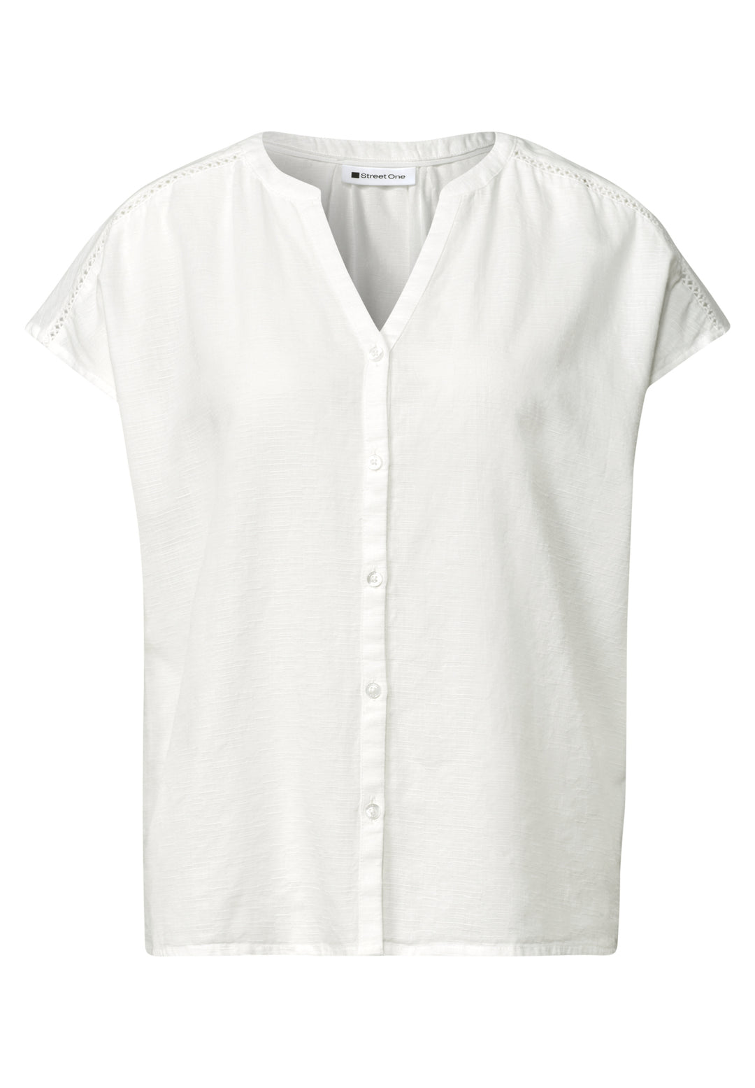 Buttoned splitneck blouse w ta, off white 10108 Bild 1