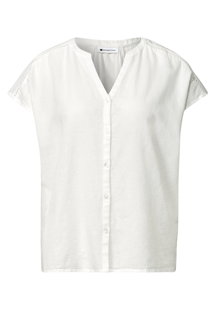 Buttoned splitneck blouse w ta, off white 10108 Bild 1