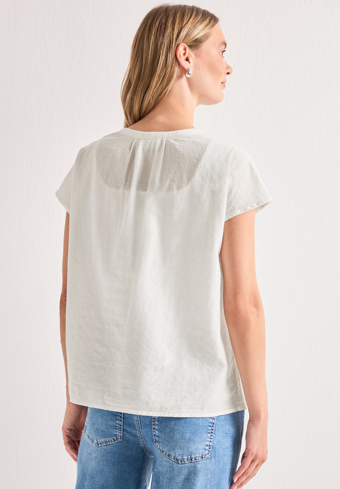 Buttoned splitneck blouse w ta, off white 10108 Bild 4