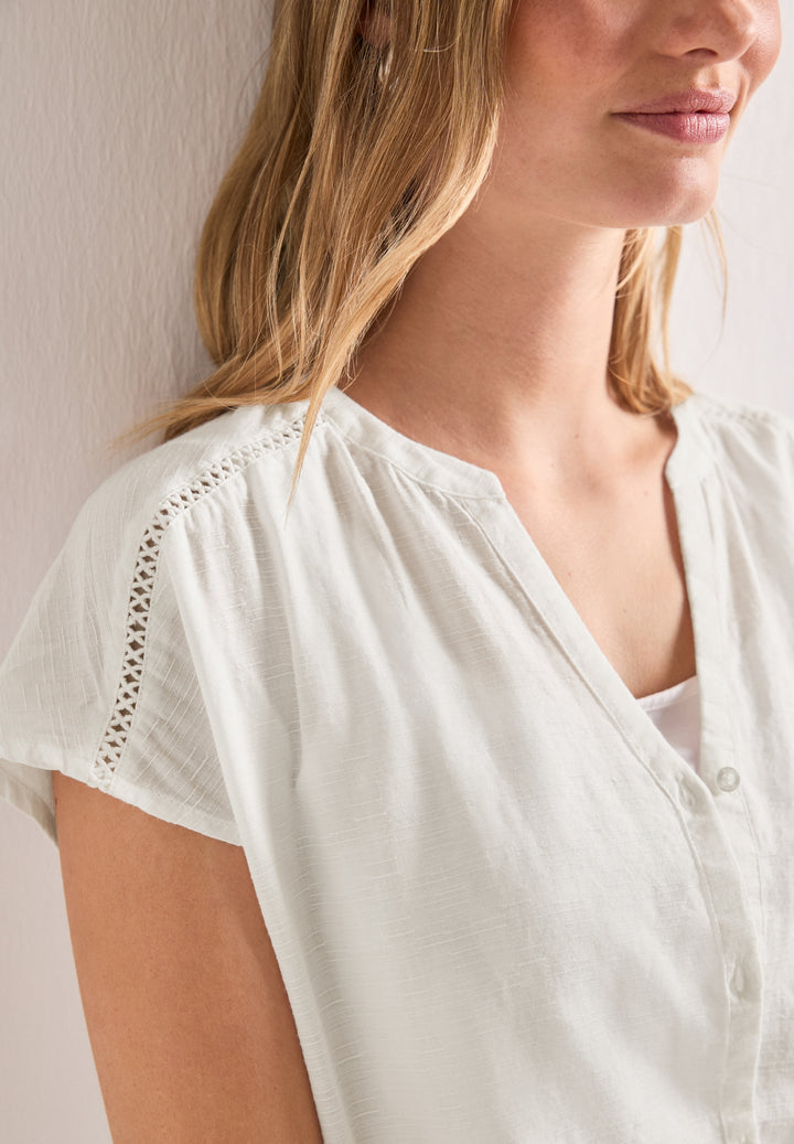 Buttoned splitneck blouse w ta, off white 10108 Bild 6