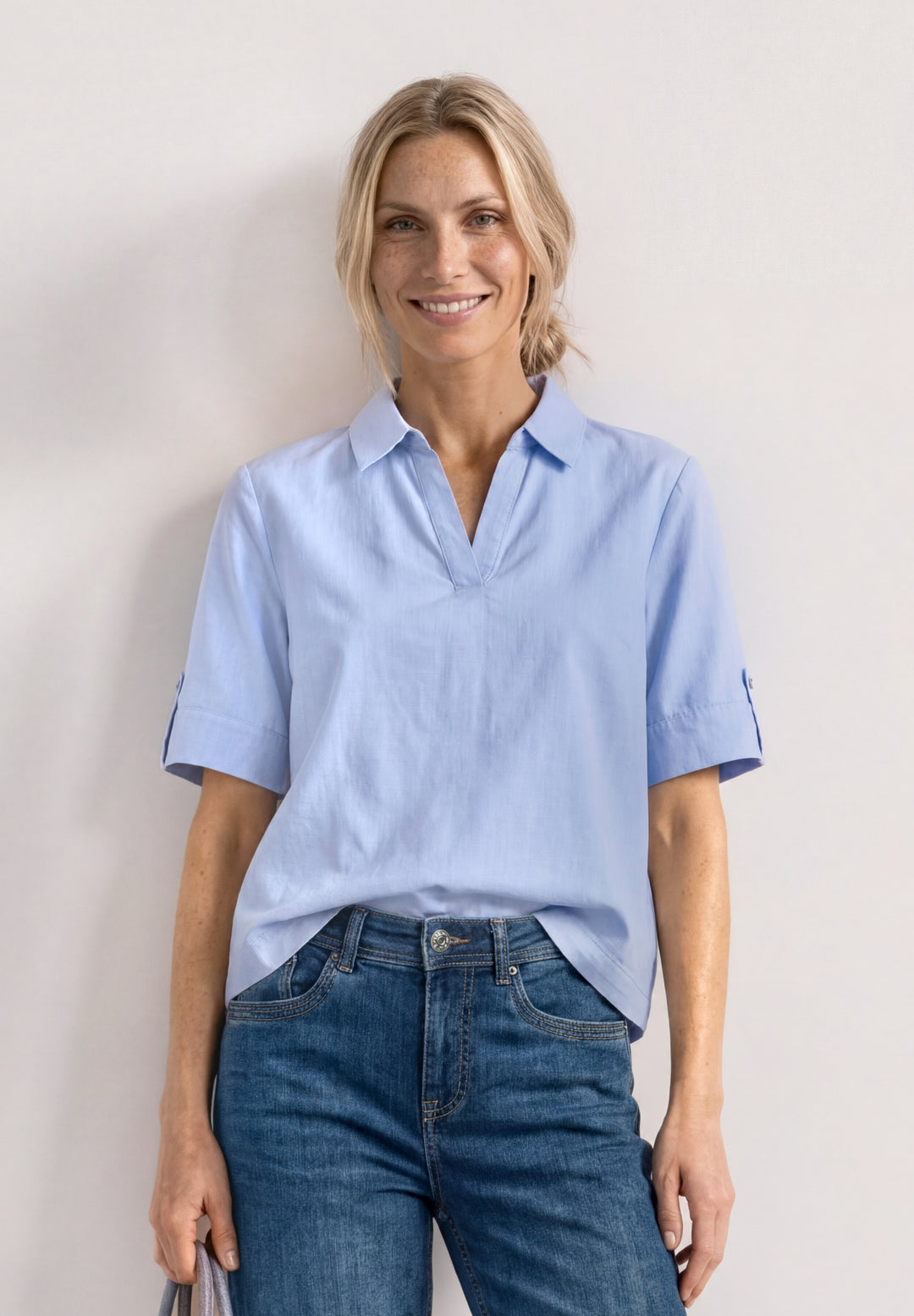 Chambray splitneck shirtcollar, original blue 12289 Bild 3