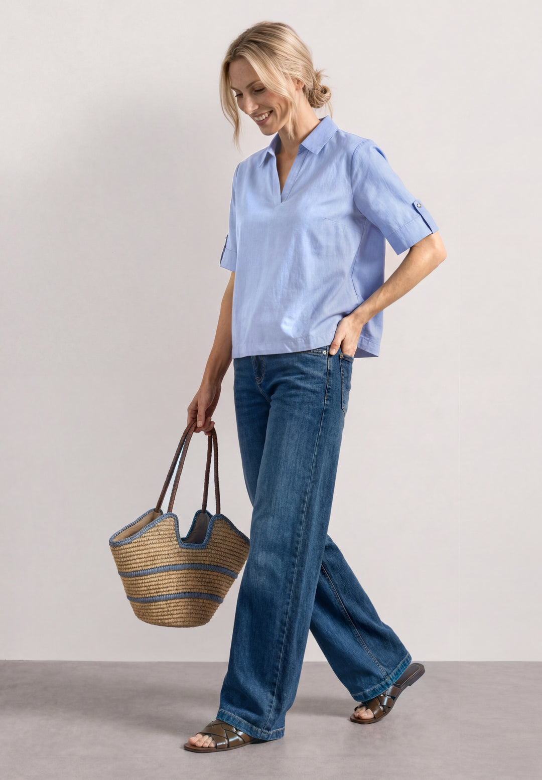 Chambray splitneck shirtcollar, original blue 12289 Bild 5