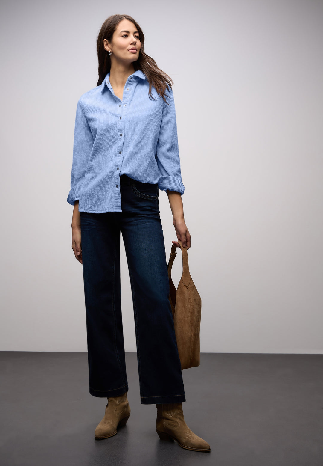 Corduroy longblouse w pressbut, frosted blue 17149 Bild 3