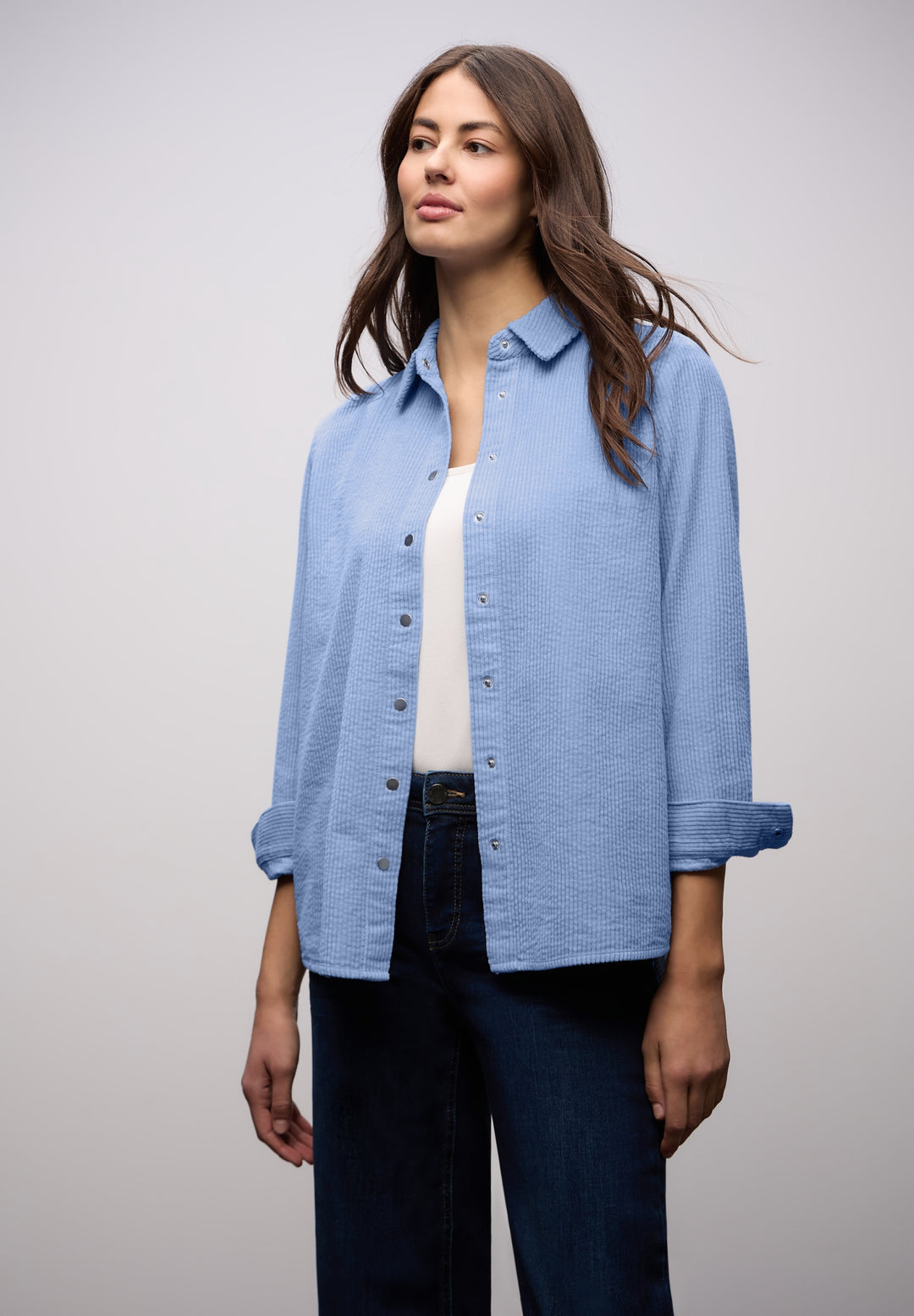Corduroy longblouse w pressbut, frosted blue 17149 Bild 5