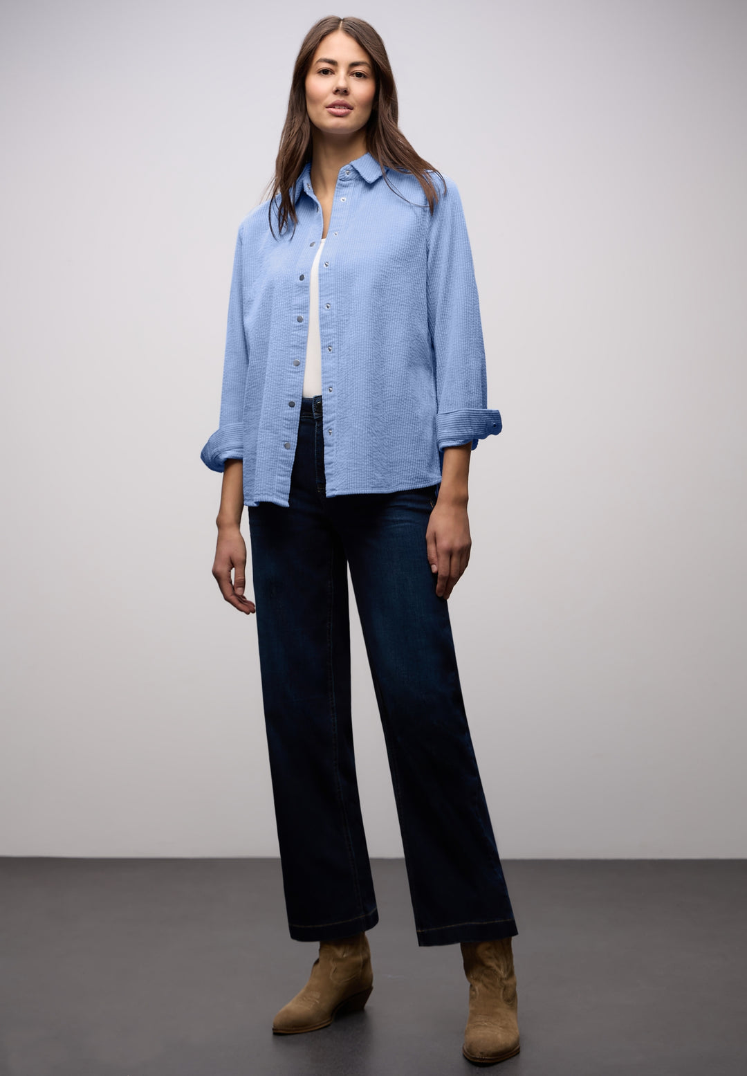 Corduroy longblouse w pressbut, frosted blue 17149 Bild 7