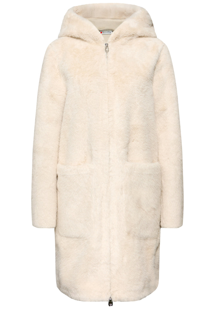 Fake Fur Coat w. Hoody, pastel sand 15056 Bild 1