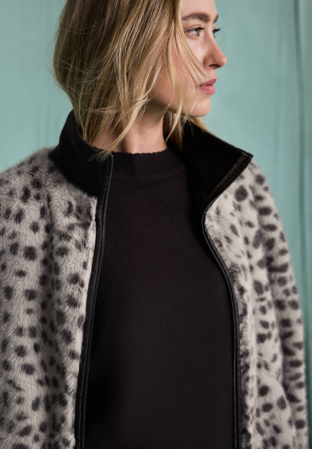 Fake Fur Jkt w. AOP, black coffee 27874 Bild 2