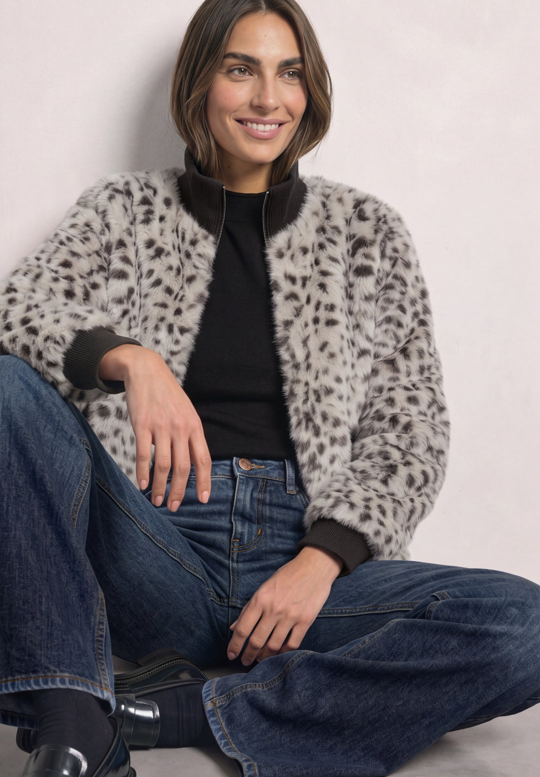 Fake Fur Jkt w. AOP, black coffee 27874 Bild 4