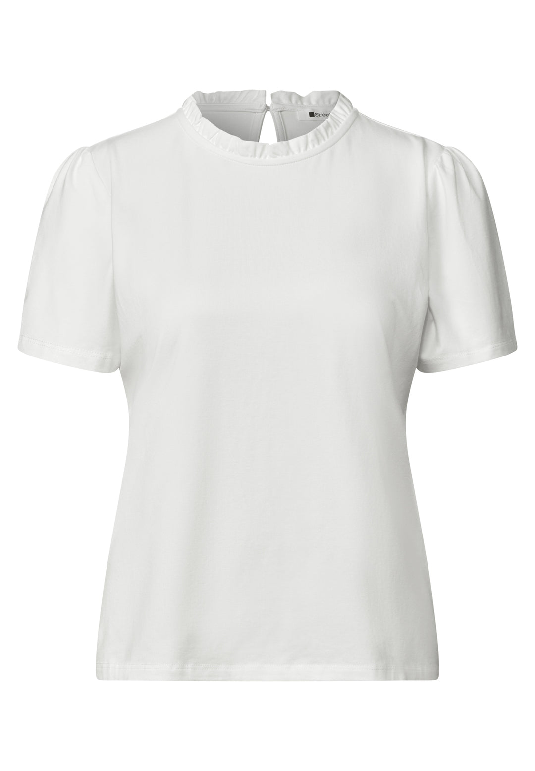frill neck shirt w.puff sleeve, off white 10108 Bild 1