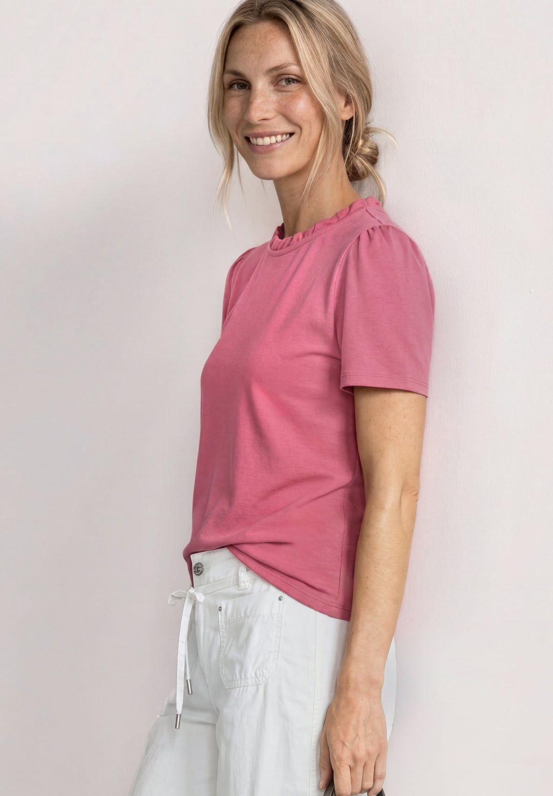 frill neck shirt w.puff sleeve, blush berry 17846 Bild 3