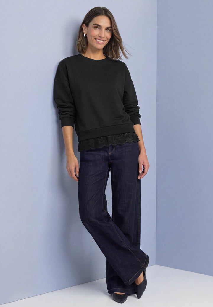 Loose Fit Crewneck w. Lace Det, Black 10001 Bild 5
