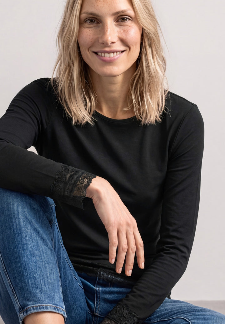LTD QR basic shirt w.lace cuff, Black 10001 Bild 6