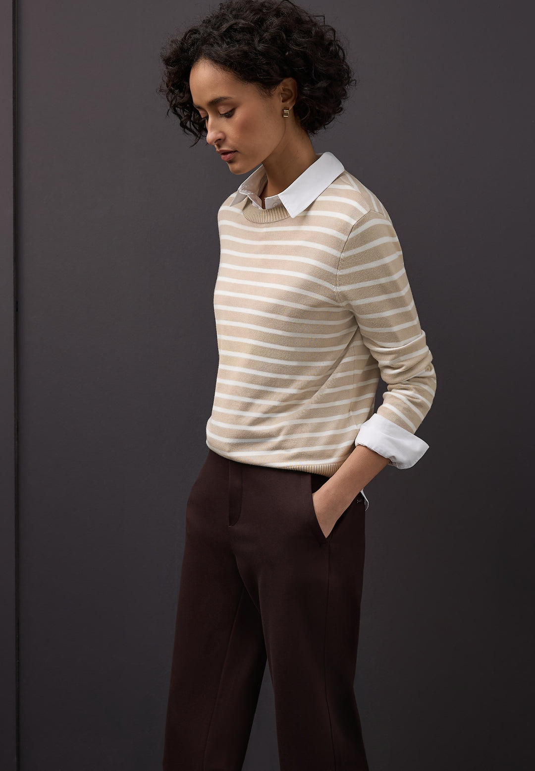 LTD QR_ basic sweater stripes, cotton beige 26667 Bild 6