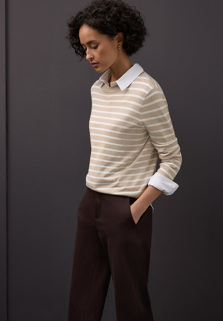 LTD QR_ basic sweater stripes, cotton beige 26667 Bild 6