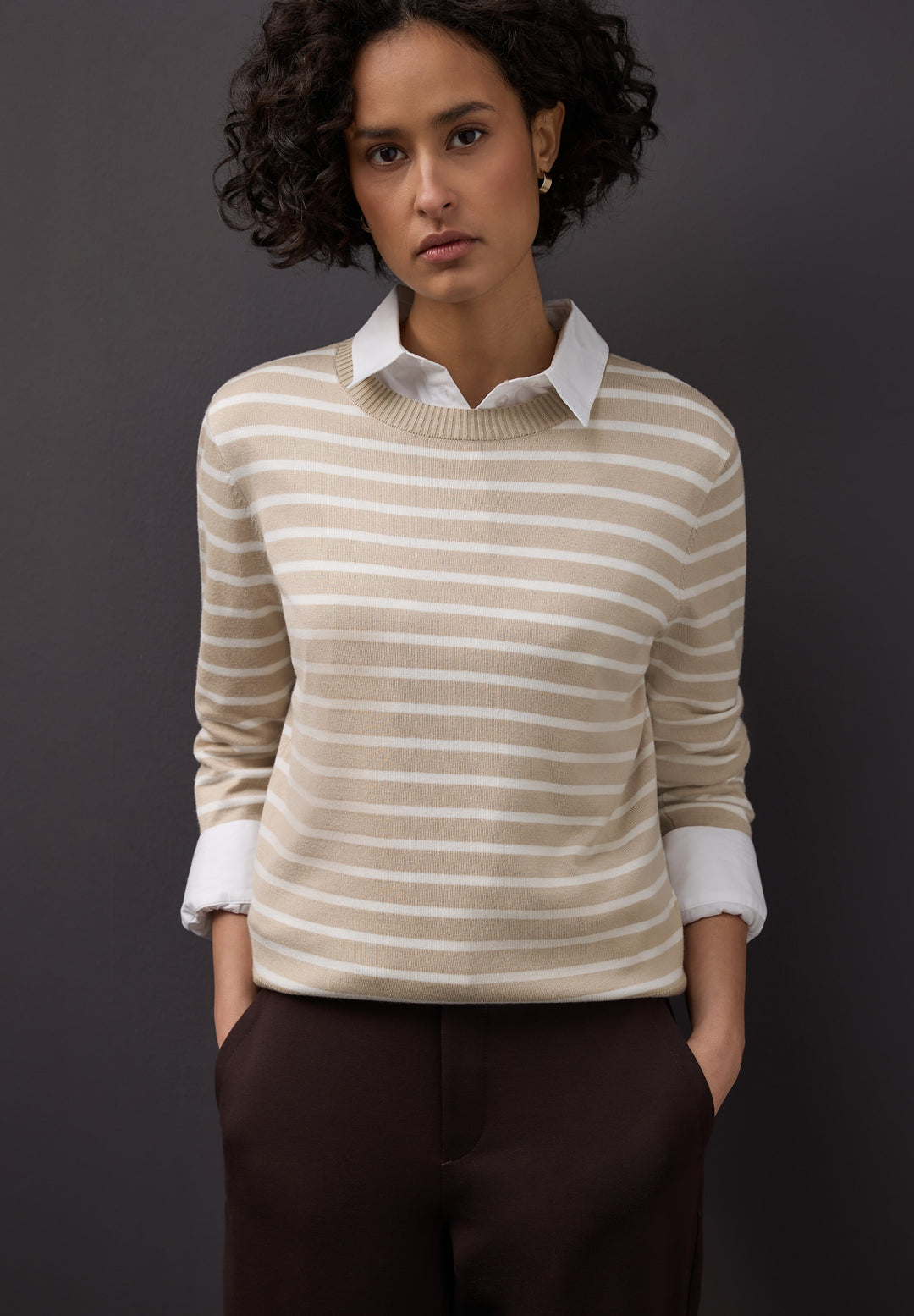 LTD QR_ basic sweater stripes, cotton beige 26667 Bild 7
