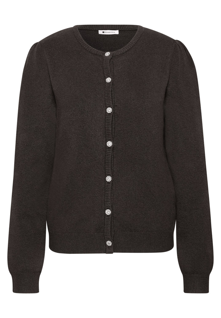 LTD QR_cosy roundneck cardi, black coffee mel. 18037 Bild 1