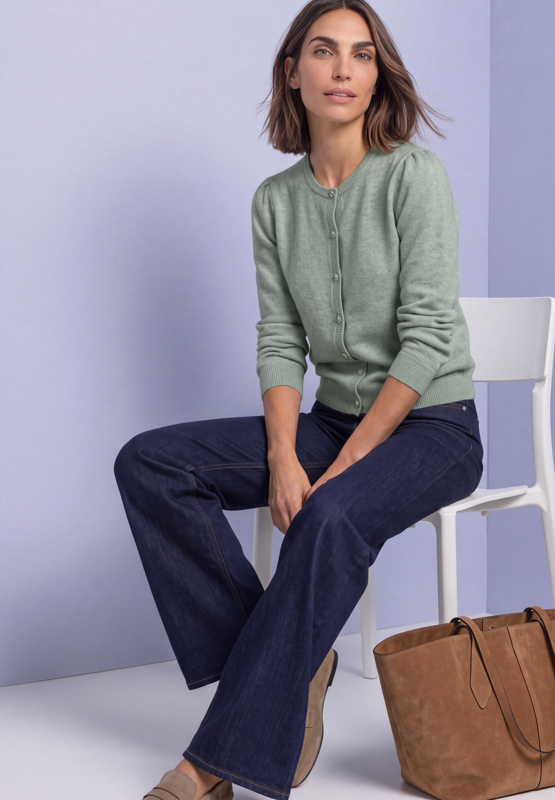 LTD QR_cosy roundneck cardi, eucalyptus green mel. 18035 Bild 5