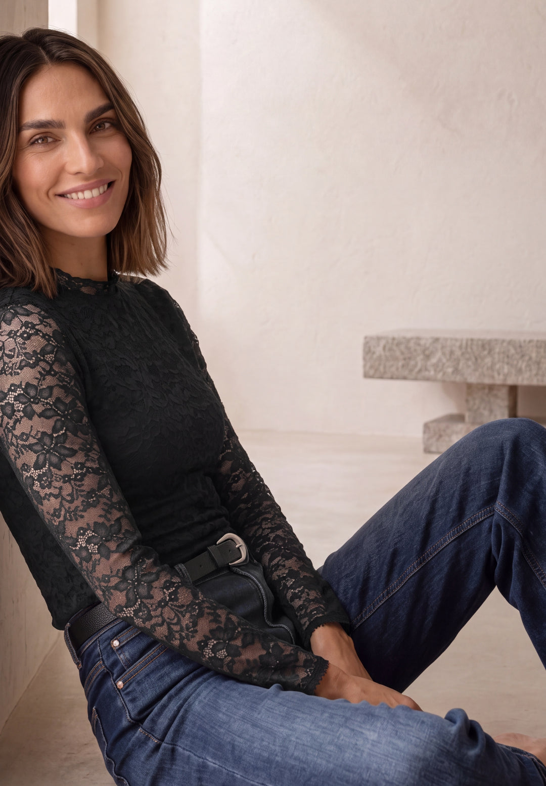 LTD QR lace turtle neck shirt, Black 10001 Bild 3