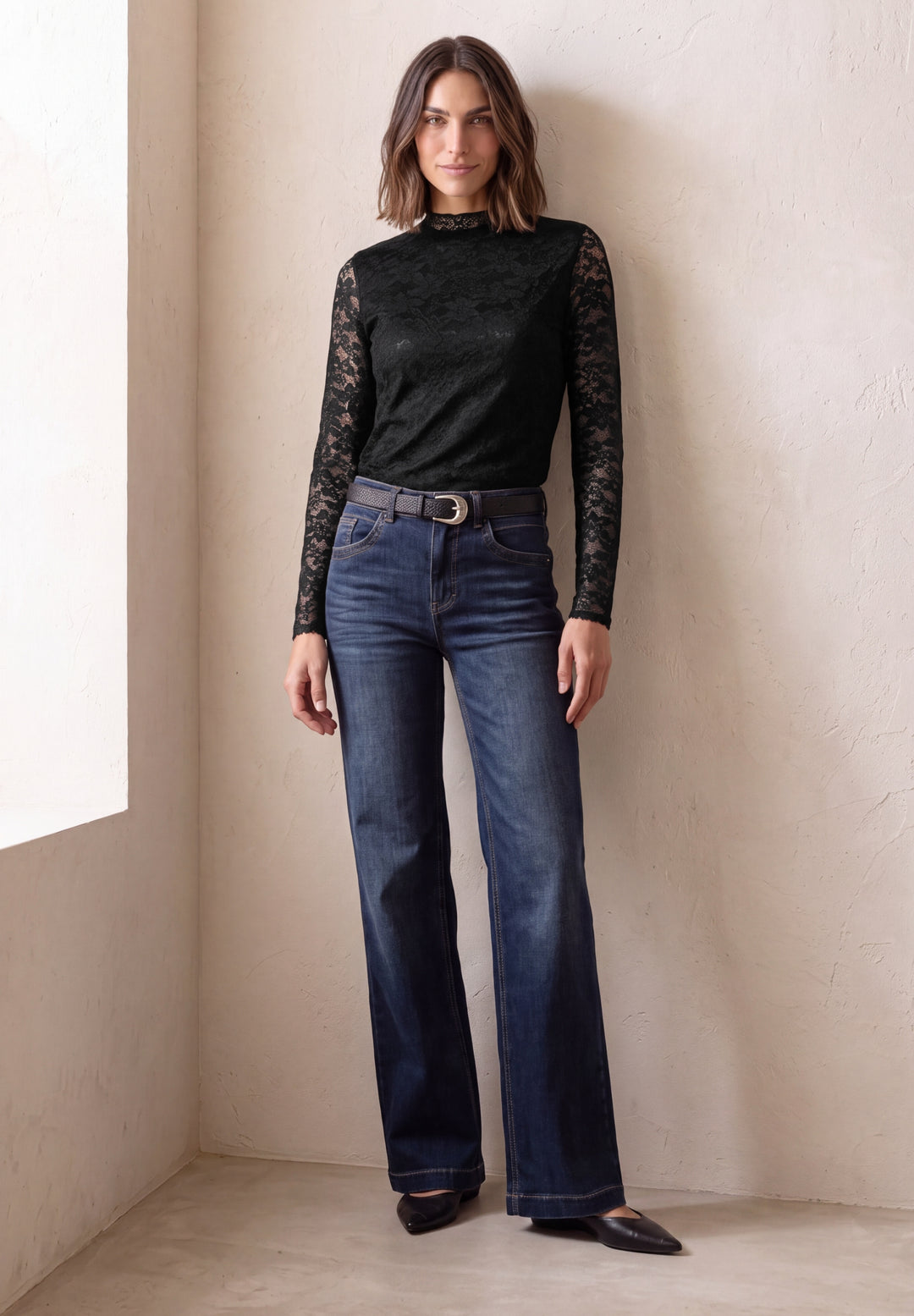 LTD QR lace turtle neck shirt, Black 10001 Bild 5