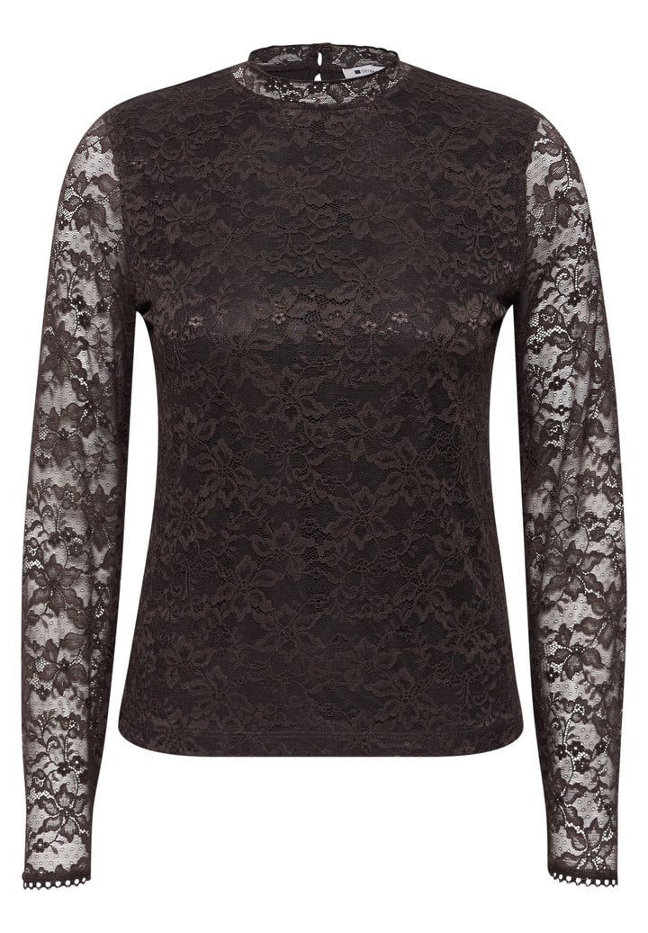 LTD QR lace turtle neck shirt, black coffee 17874 Bild 1