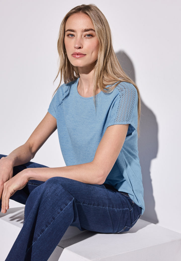 LTD QR linen look shirt w.lace, serenity blue 16266 Bild 6