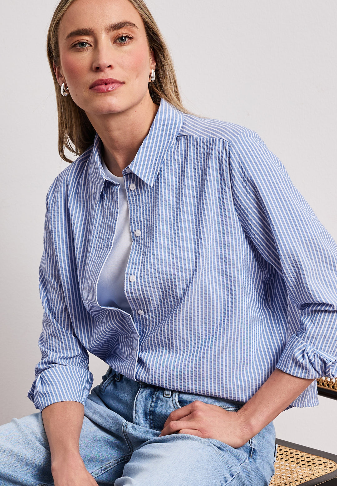 LTD QR Seersucker striped shir, original blue 22289 Bild 3
