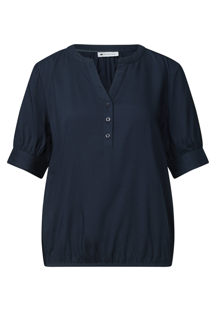 LTD QR Splitneck blouse w gath, darkest blue 17915 Bild 1