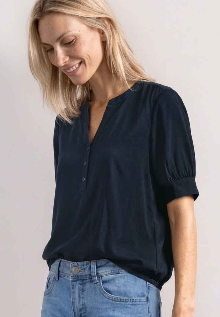 LTD QR Splitneck blouse w gath, darkest blue 17915 Bild 3
