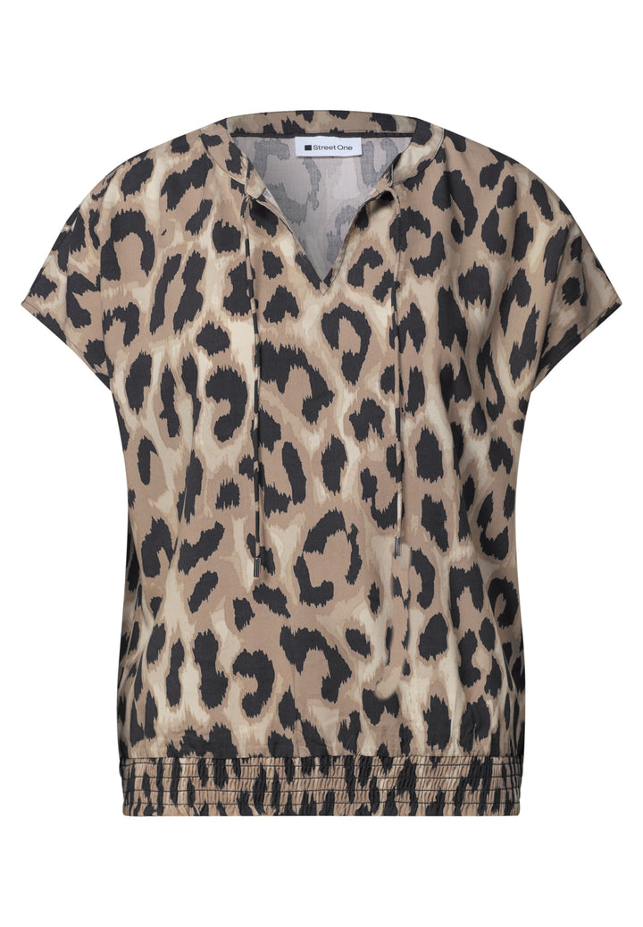 LTD QR Splitneck blouse w smok, timeless beige 37278 Bild 1