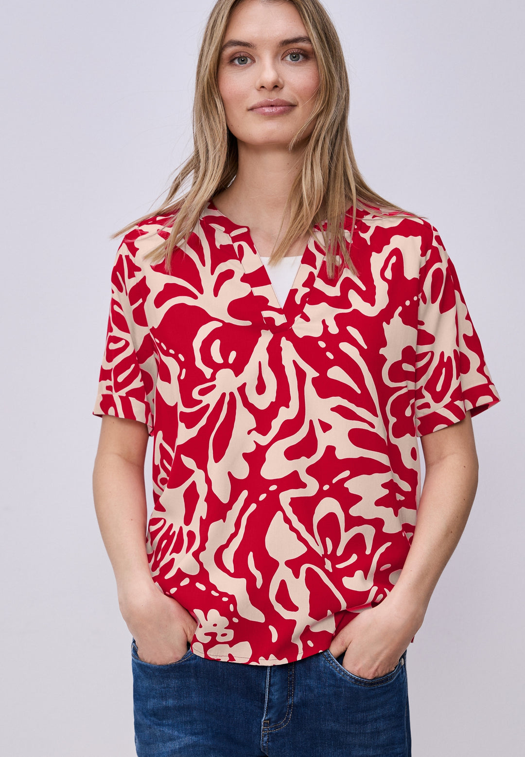 LTD QR Splitneck blouse w turn, salsa red 27504 Bild 7
