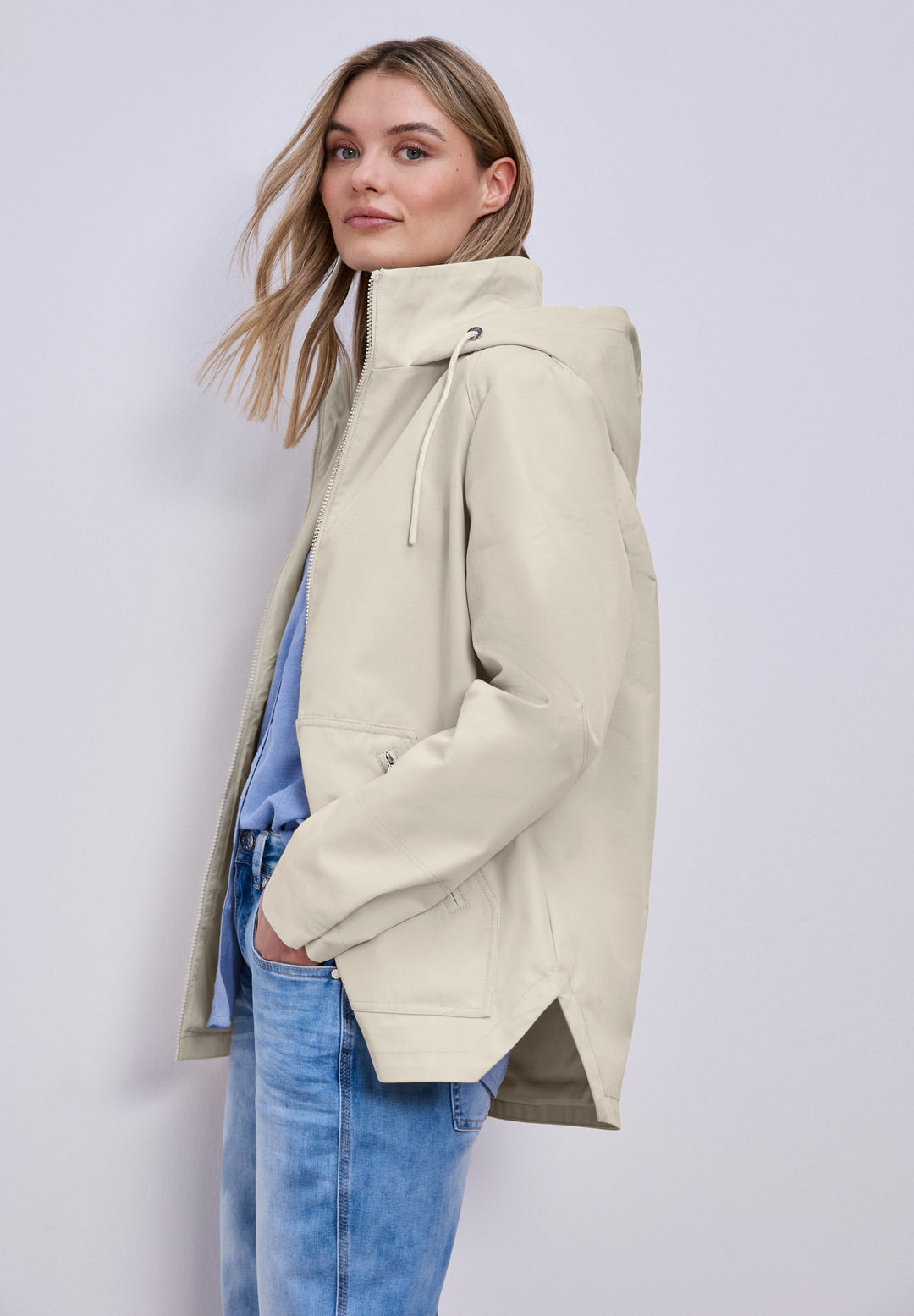 Mid Length Parka w. Hoody, powder beige 14347 Bild 6