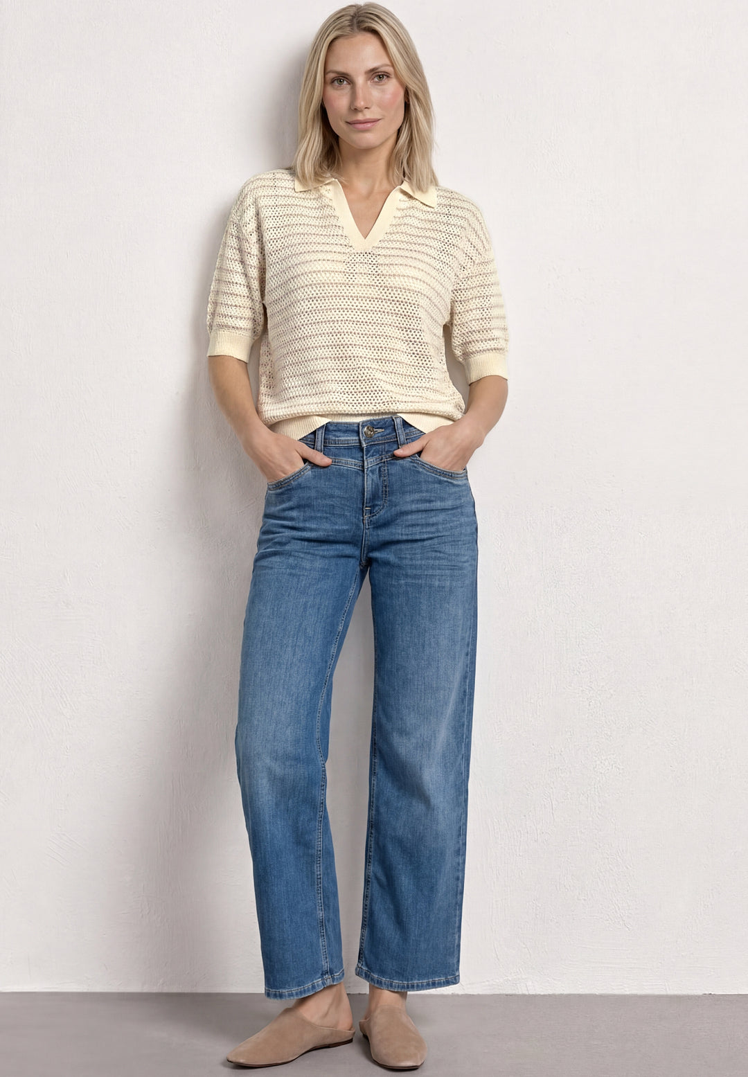 polo sweater stripes, soft beige 26351 Bild 5