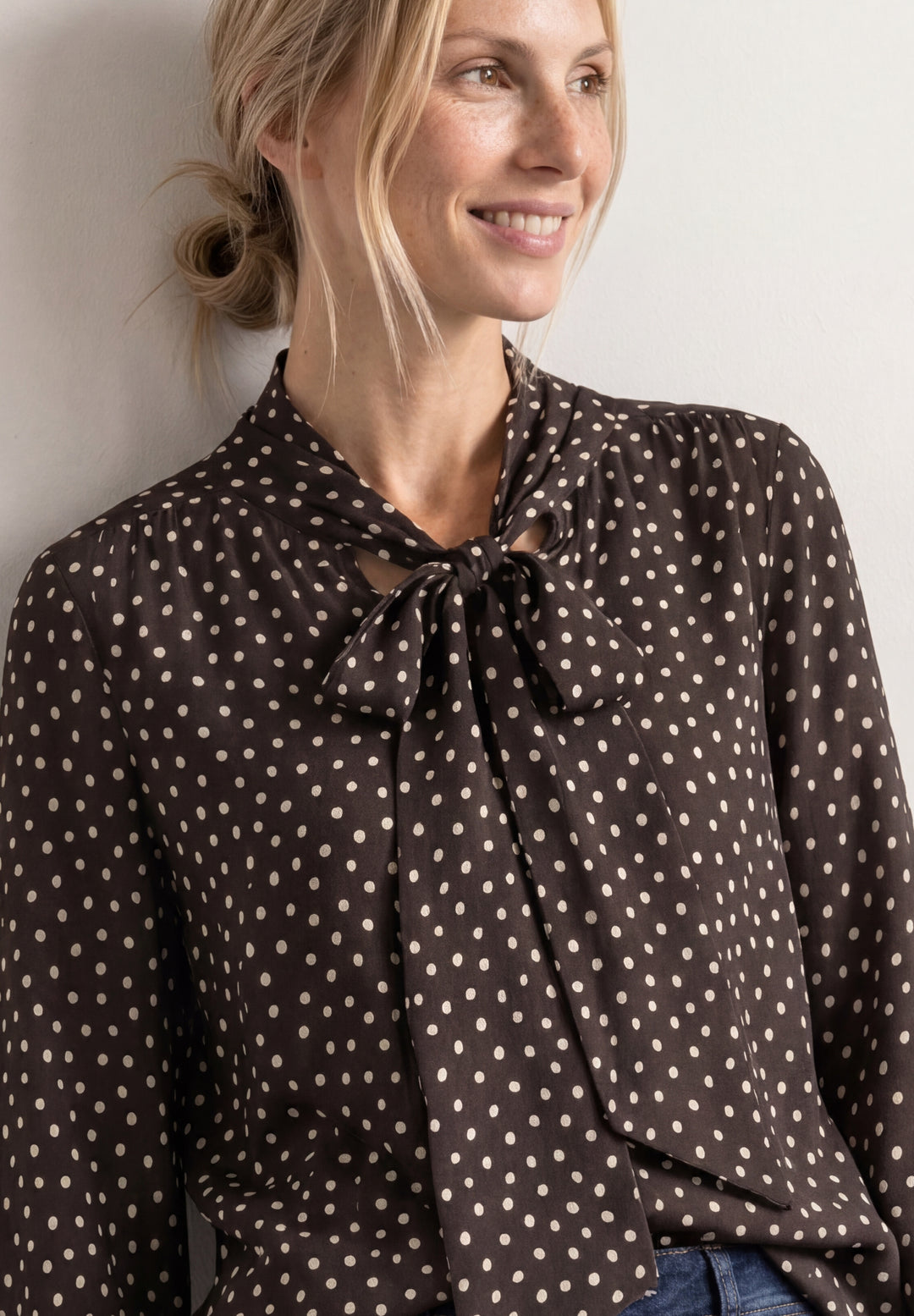 Printed blouse w tie detail, black coffee 27874 Bild 3