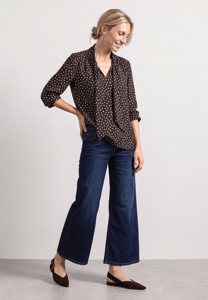 Printed blouse w tie detail, black coffee 27874 Bild 5