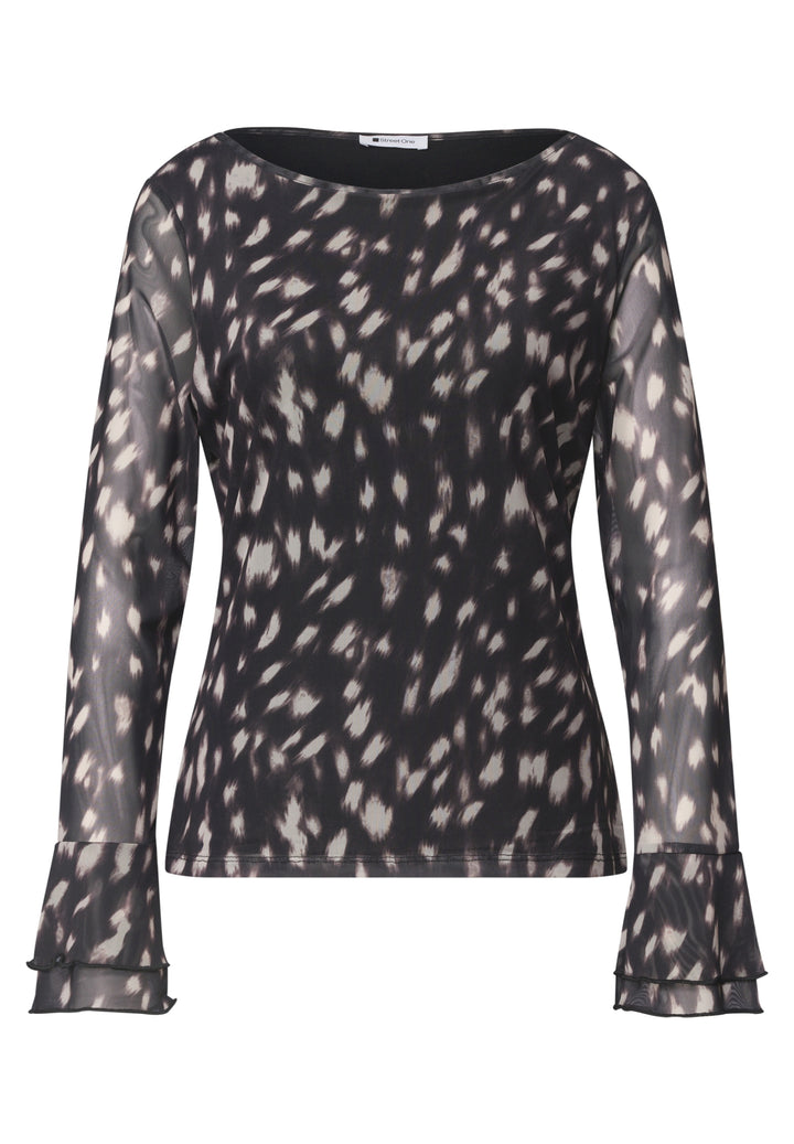 printed mesh shirt w.volant sl, Black 30001 Bild 1