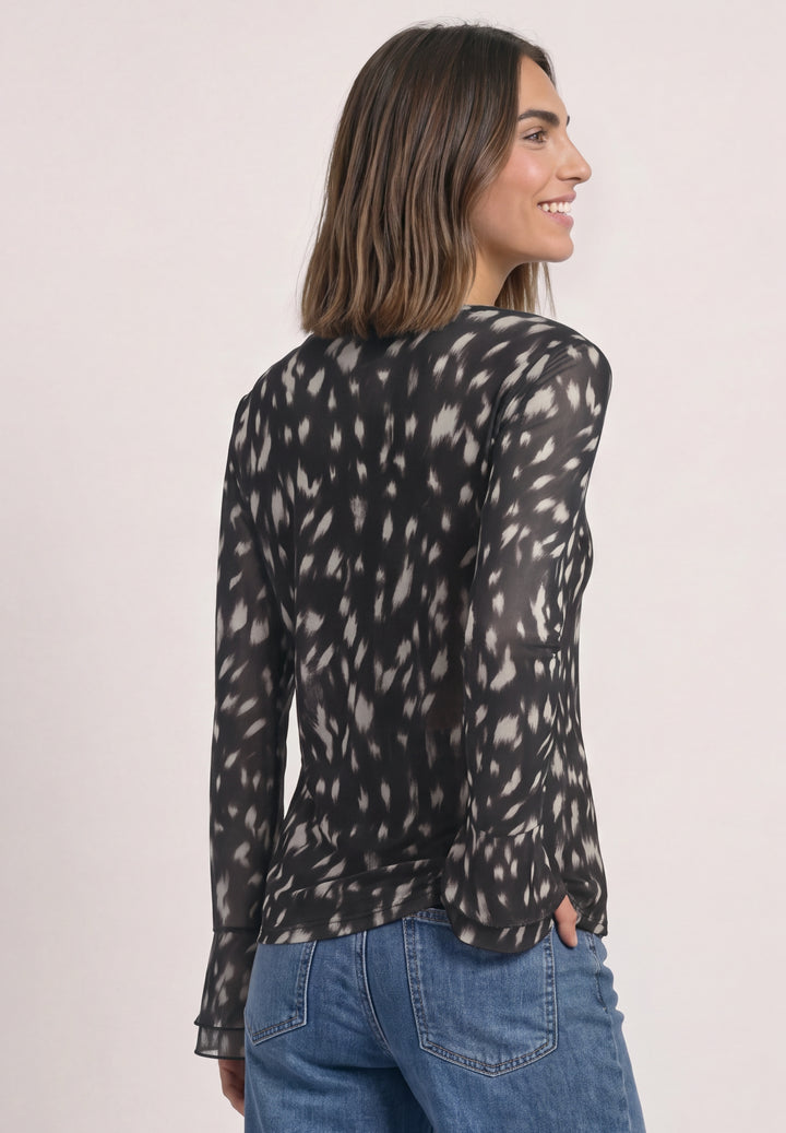 printed mesh shirt w.volant sl, Black 30001 Bild 4