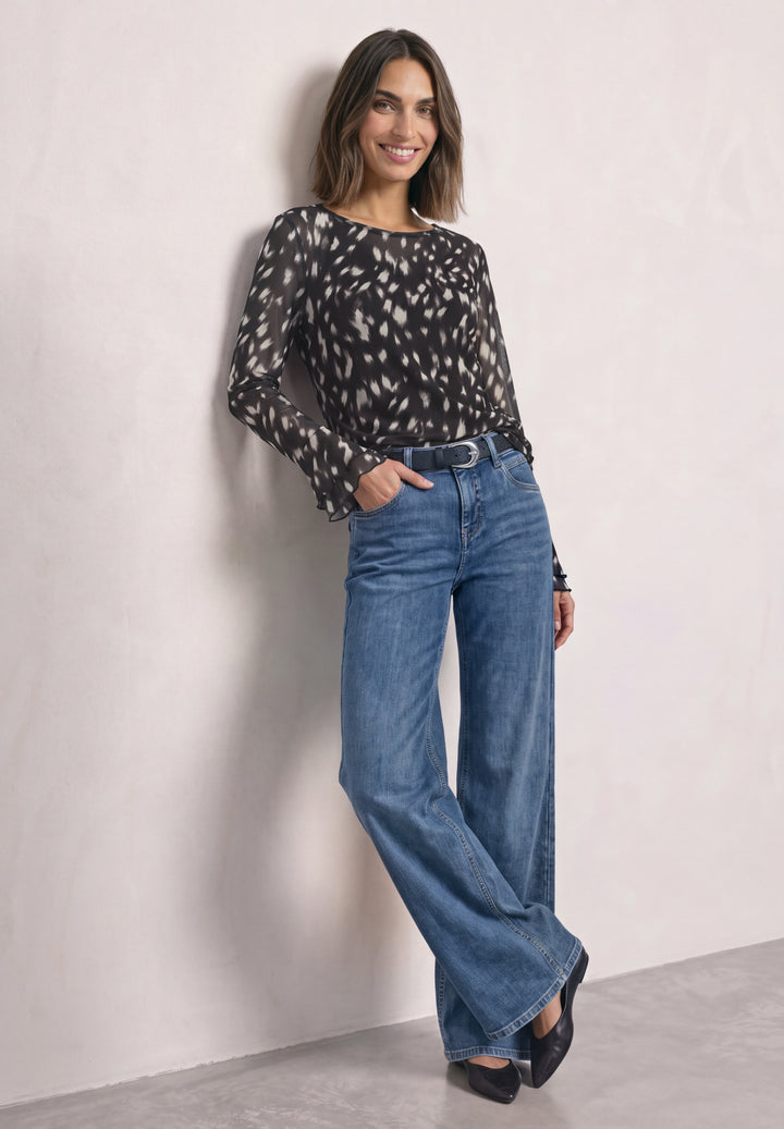 printed mesh shirt w.volant sl, Black 30001 Bild 5
