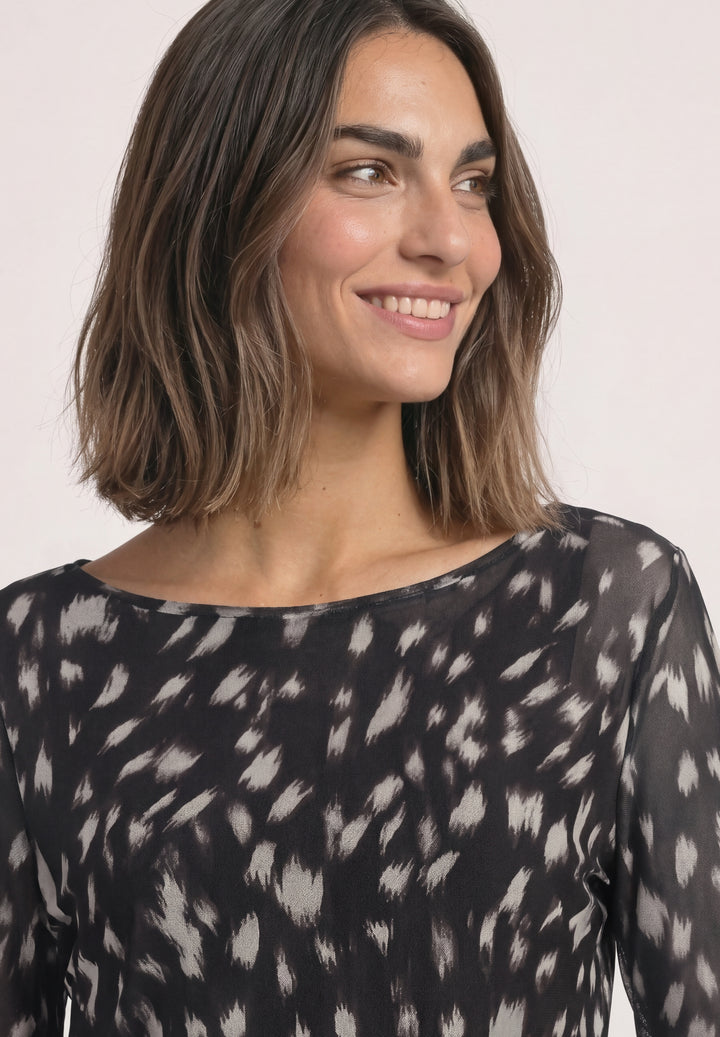 printed mesh shirt w.volant sl, Black 30001 Bild 6