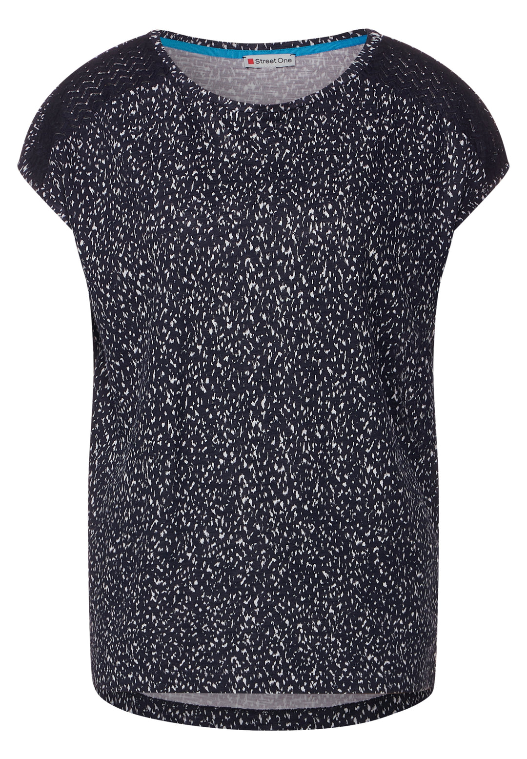 printed shirt w.lace shoulder, deep blue 21238 Bild 1