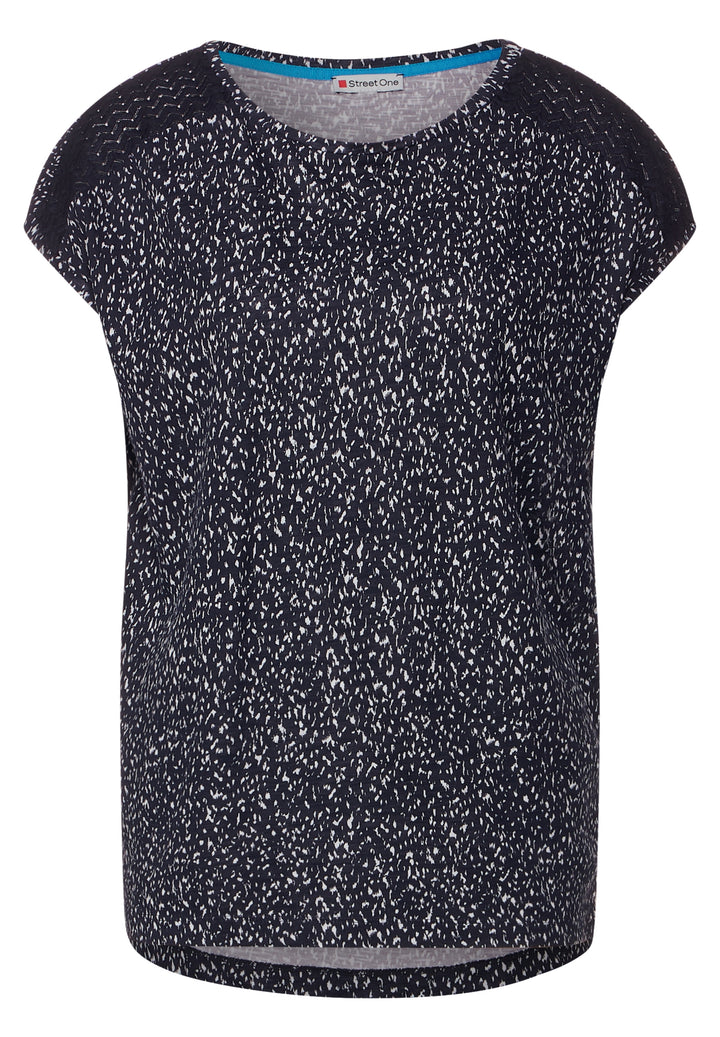 printed shirt w.lace shoulder, deep blue 21238 Bild 1