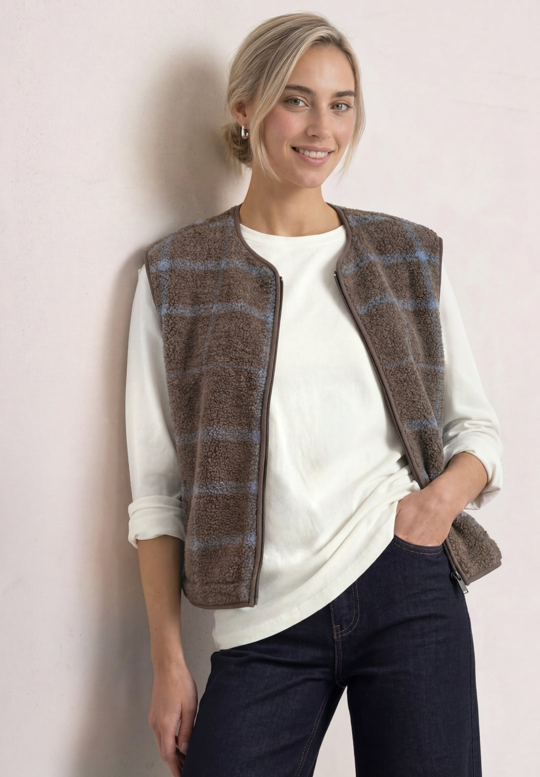 printed teddy vest w.zipper, silk brown 26911 Bild 6