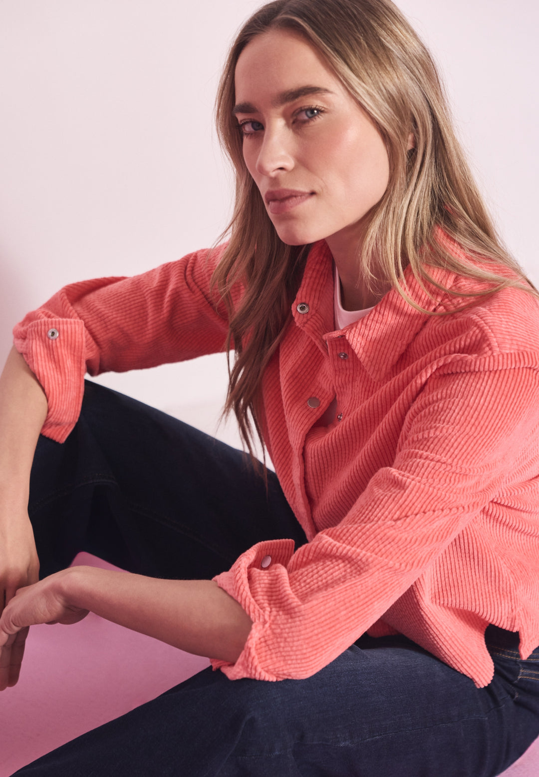 QR Corduroy shirtcollar blouse, striking coral 17261 Bild 3