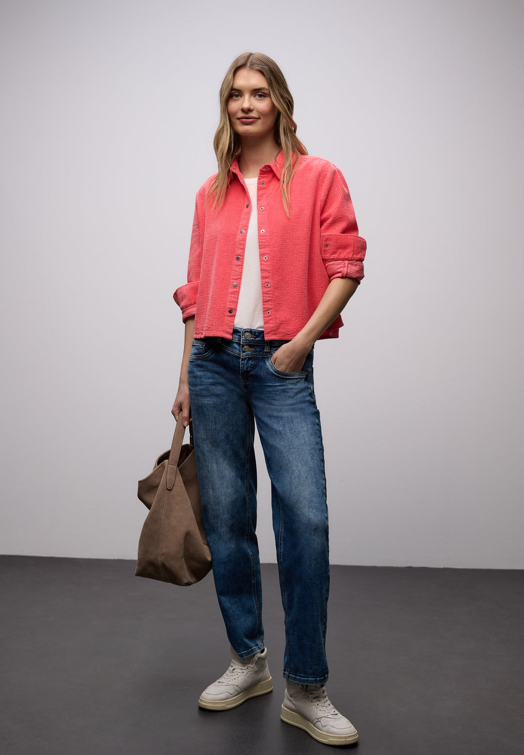 QR Corduroy shirtcollar blouse, striking coral 17261 Bild 5
